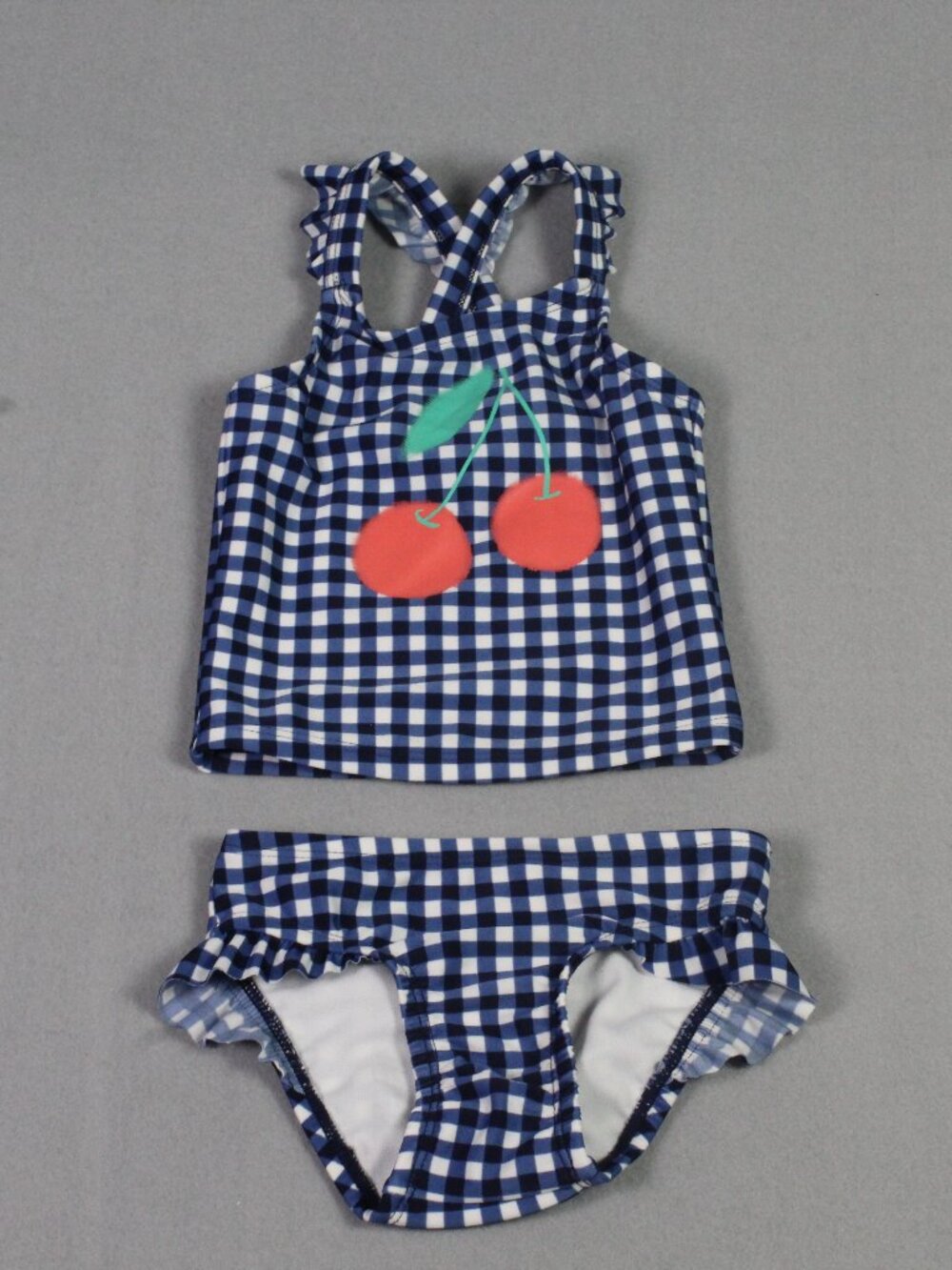 Cat & Jack 18M Navy Gingham Cherry Applique Ruffle Tankini Swimsuit